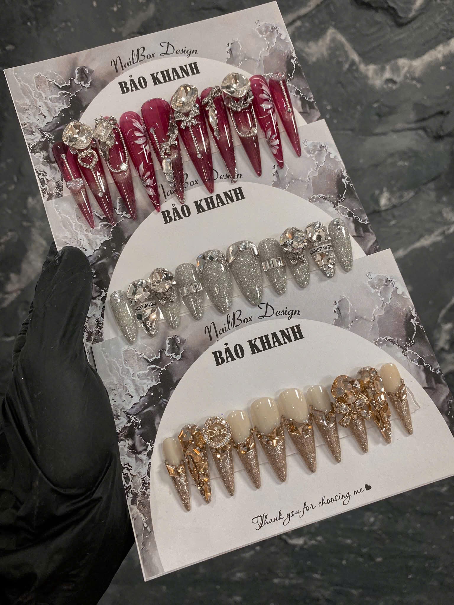 Handmade Burgundy Stiletto Press-On Nails – Elegant 3D Crystal Rhinestones with White Floral Nail Art Design