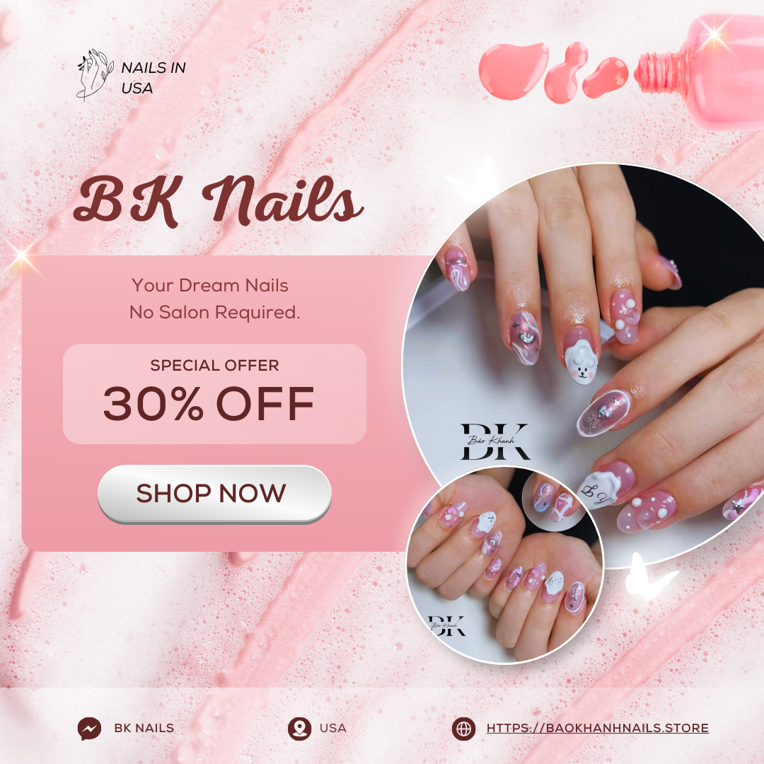Handmade Pink & White 3D Nail Art Set – Cute Cartoon & Heart Designs with Glossy Finish