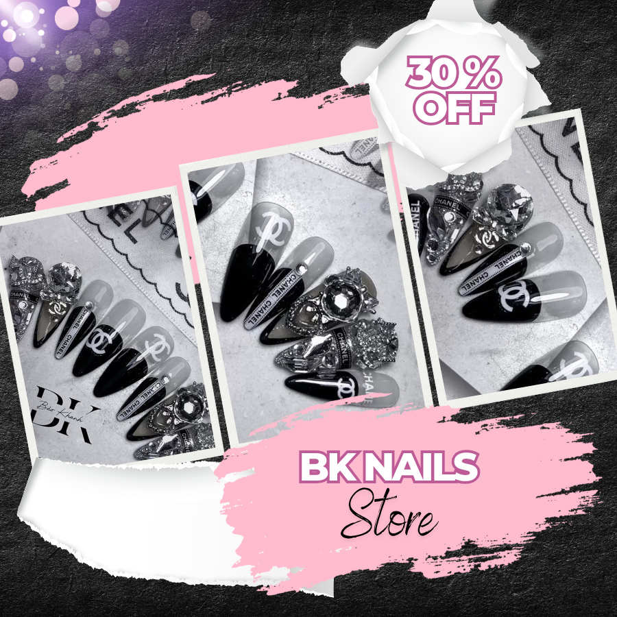 Handmade Luxury-Inspired Black & Clear Press-On Nails – Long Stiletto Set with 3D Rhinestone Charms, Reusable Manicure