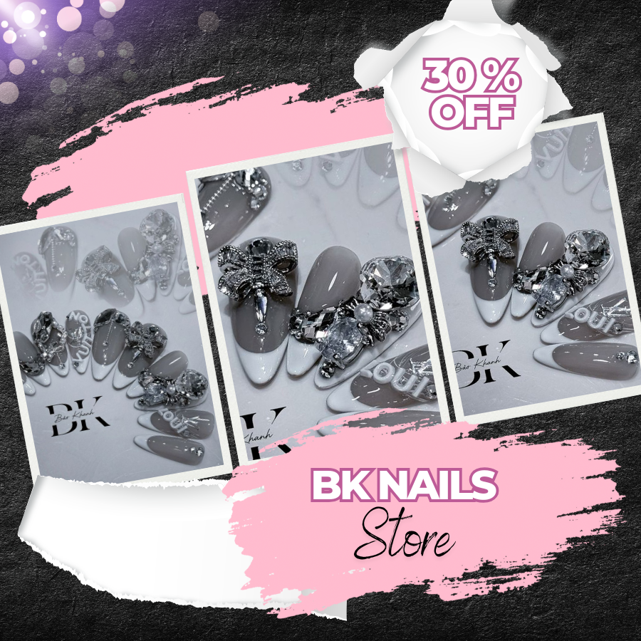 Handmade Luxury French Tip Press-On Nails – Elegant Nude Gray with 3D Rhinestone & Bow Accents